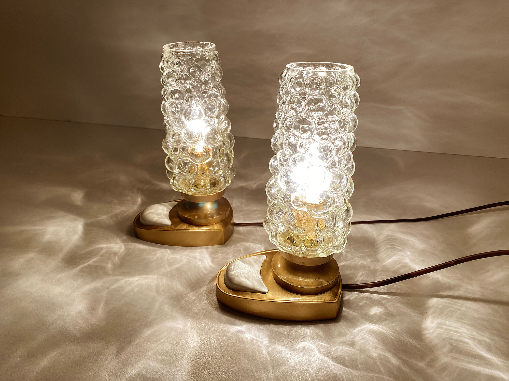Pair of vintage table lamps, bubble glass, 70s