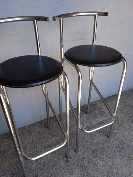 2 bar top stools metal chrome design 1980