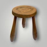 Ancien tabouret tripode en bois massif – pieds façon quilles