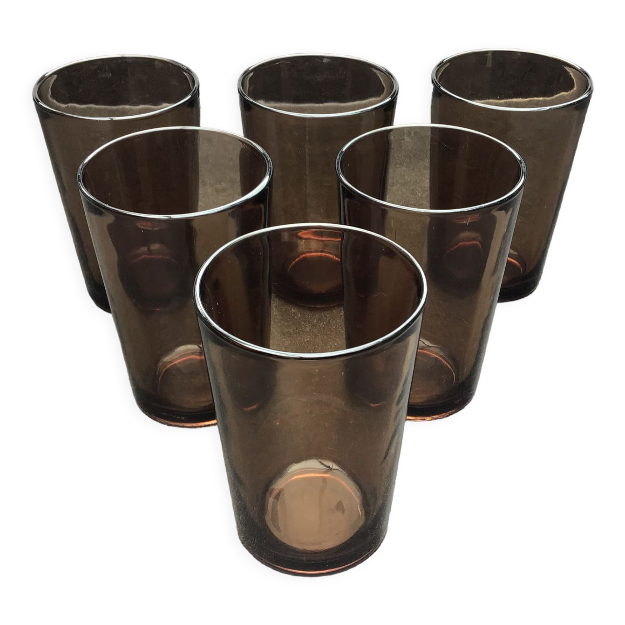 Set of 6 glasses glasses Vereco smoked brown color