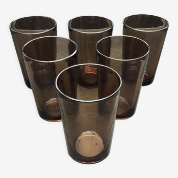 Lot de 6 verres gobelets Vereco couleur marron fumé