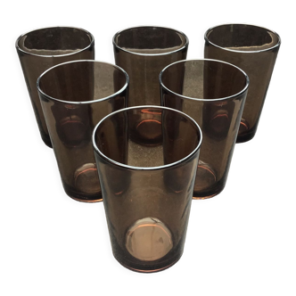 Lot de 6 verres gobelets Vereco couleur marron fumé