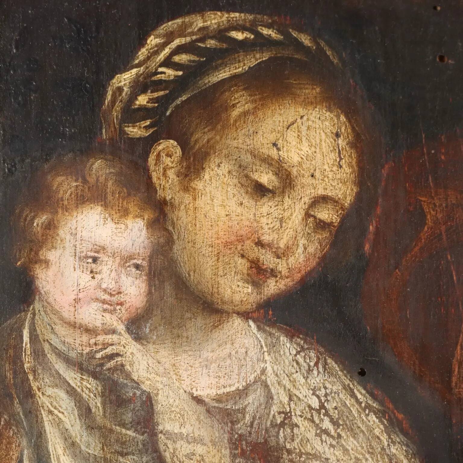 La Sainte Famille, peinture ancienne à l'huile sur panneau, XVI-XVII siècle