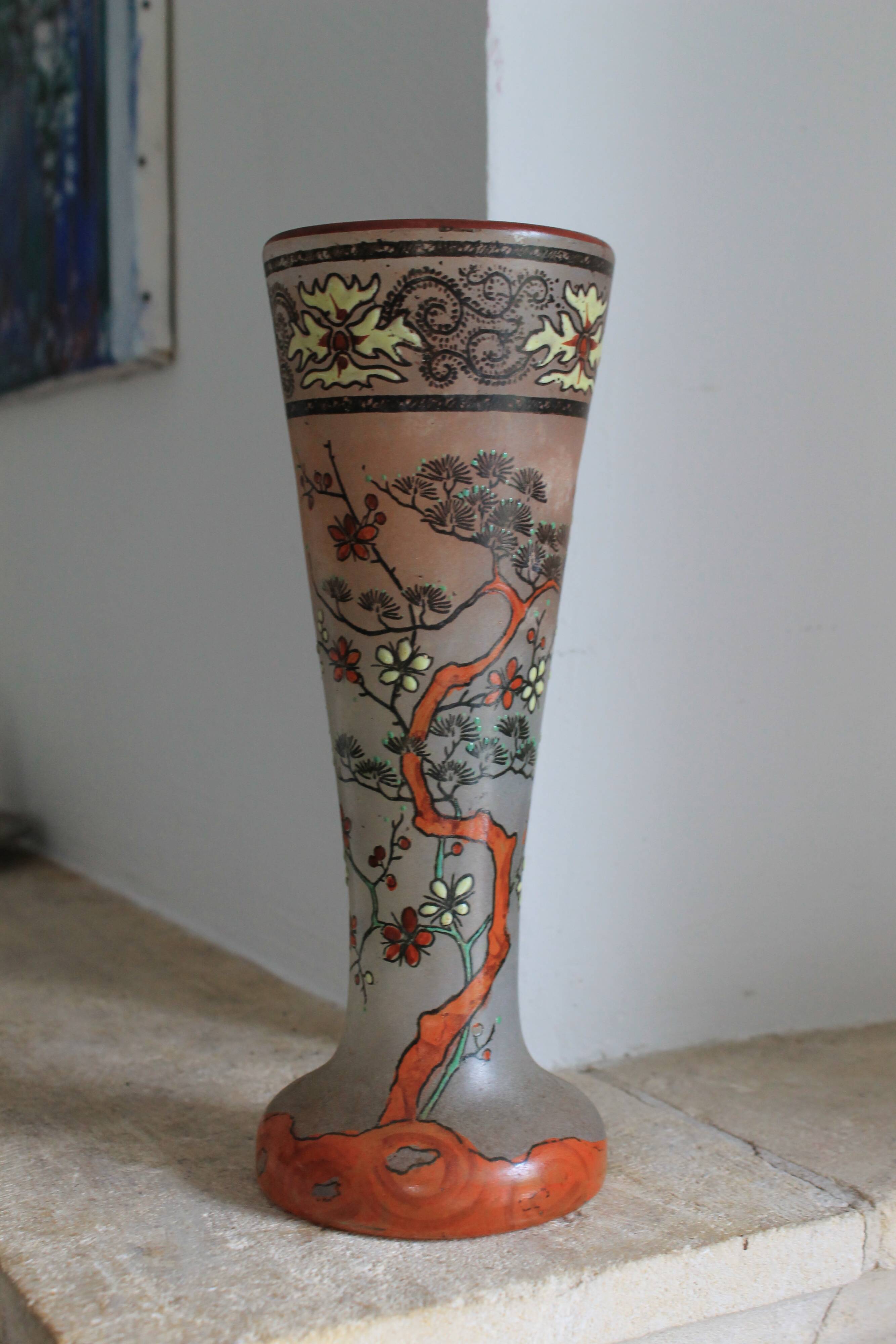 Legras glass cornet vase, "Spring" model (1900 - 1910)