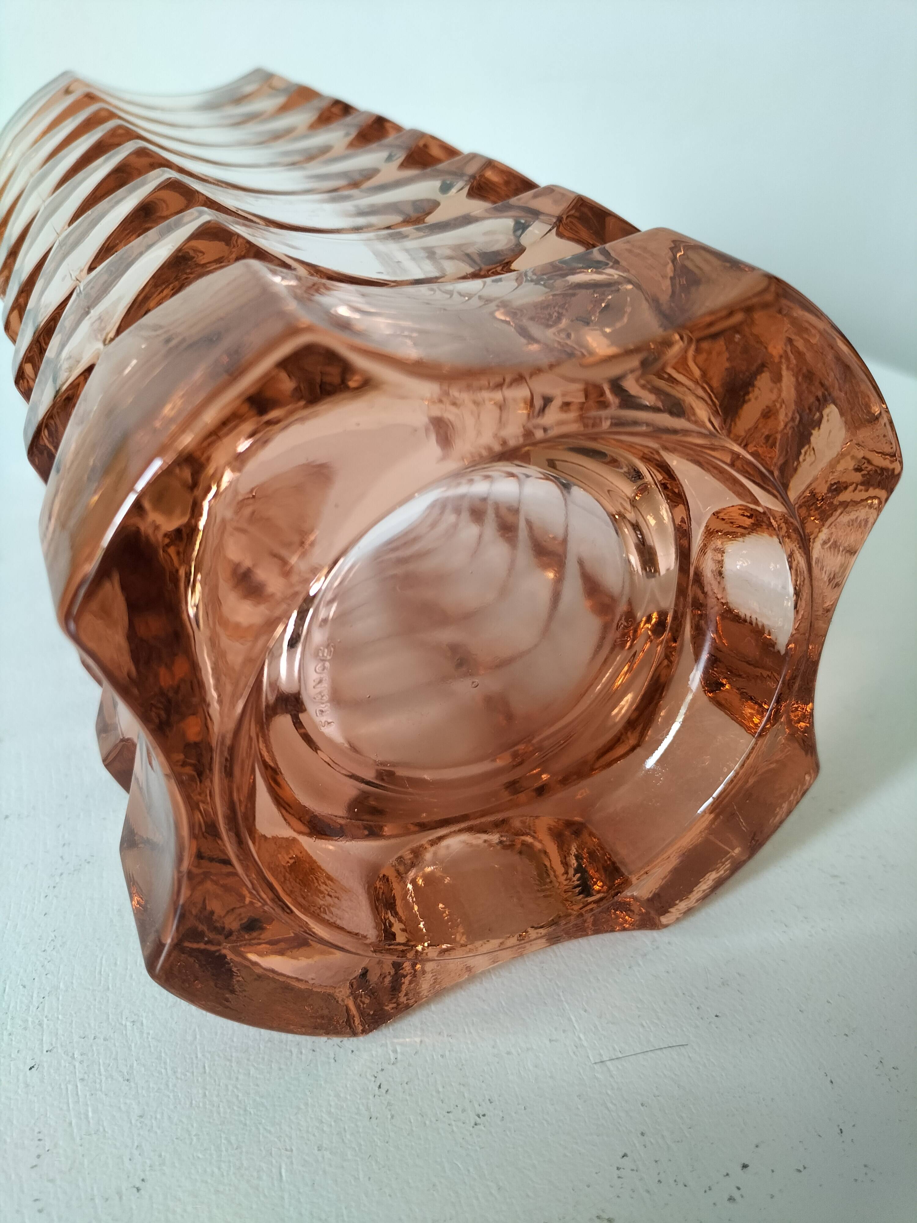 Vintage pink pressed glass vase – Windsor Rosaline model by Luminarc