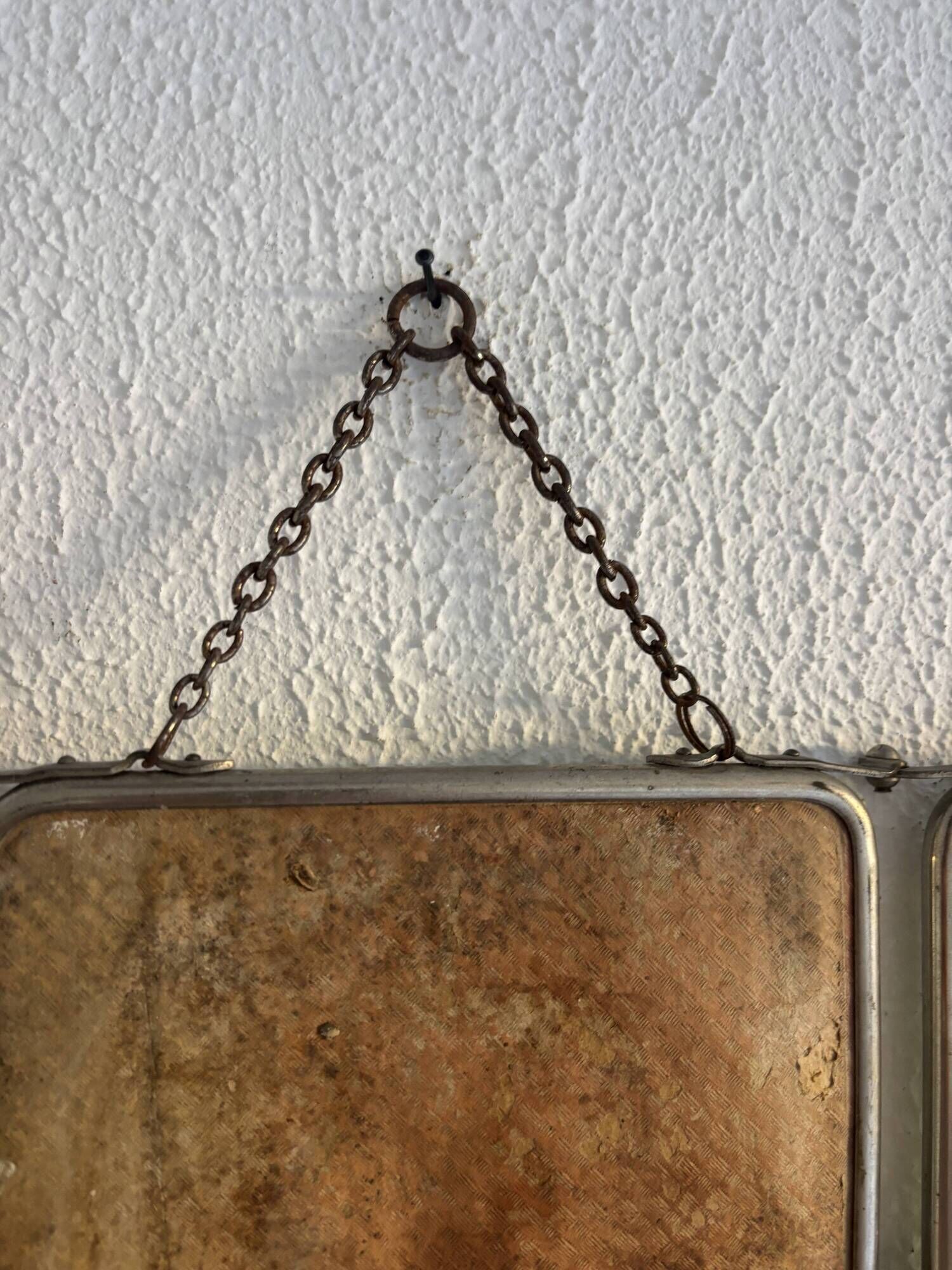 Vintage 1950 triptych mirror barber beveled crystal hairdresser - 25 x 59 cm