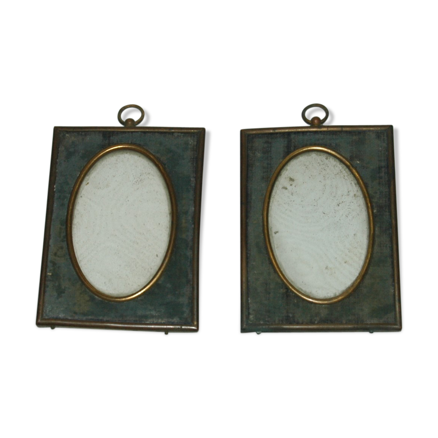 Pair of old brass and velvet frames