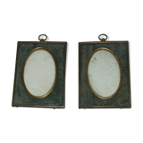 Pair of old brass and velvet frames