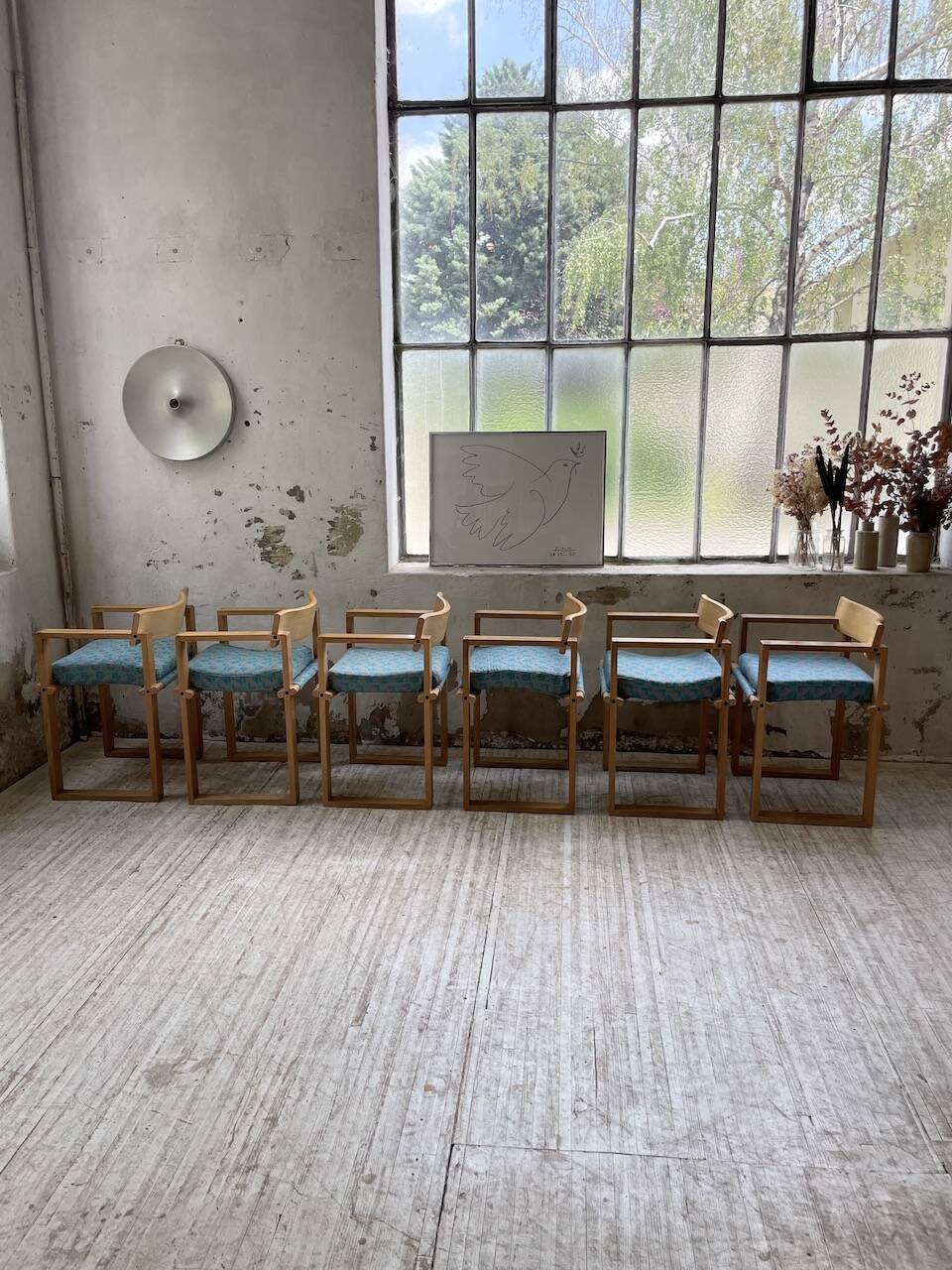 Set of 6 oak chairs with armrests Ate Van Apeldoorn