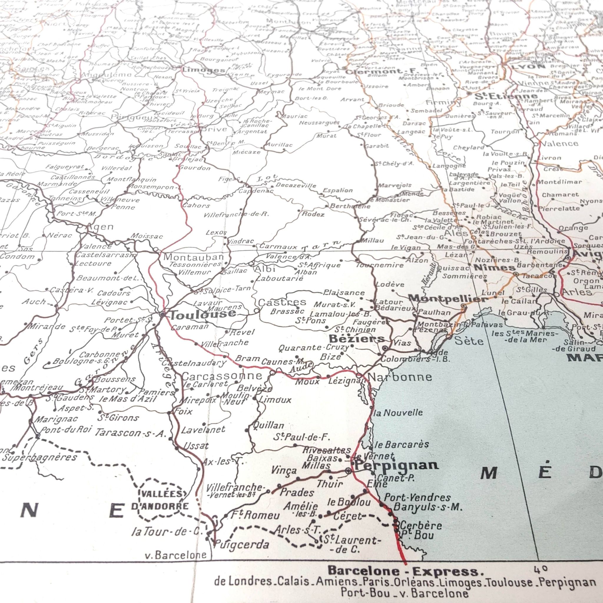 Old map of France in 1950, 43x43cm.