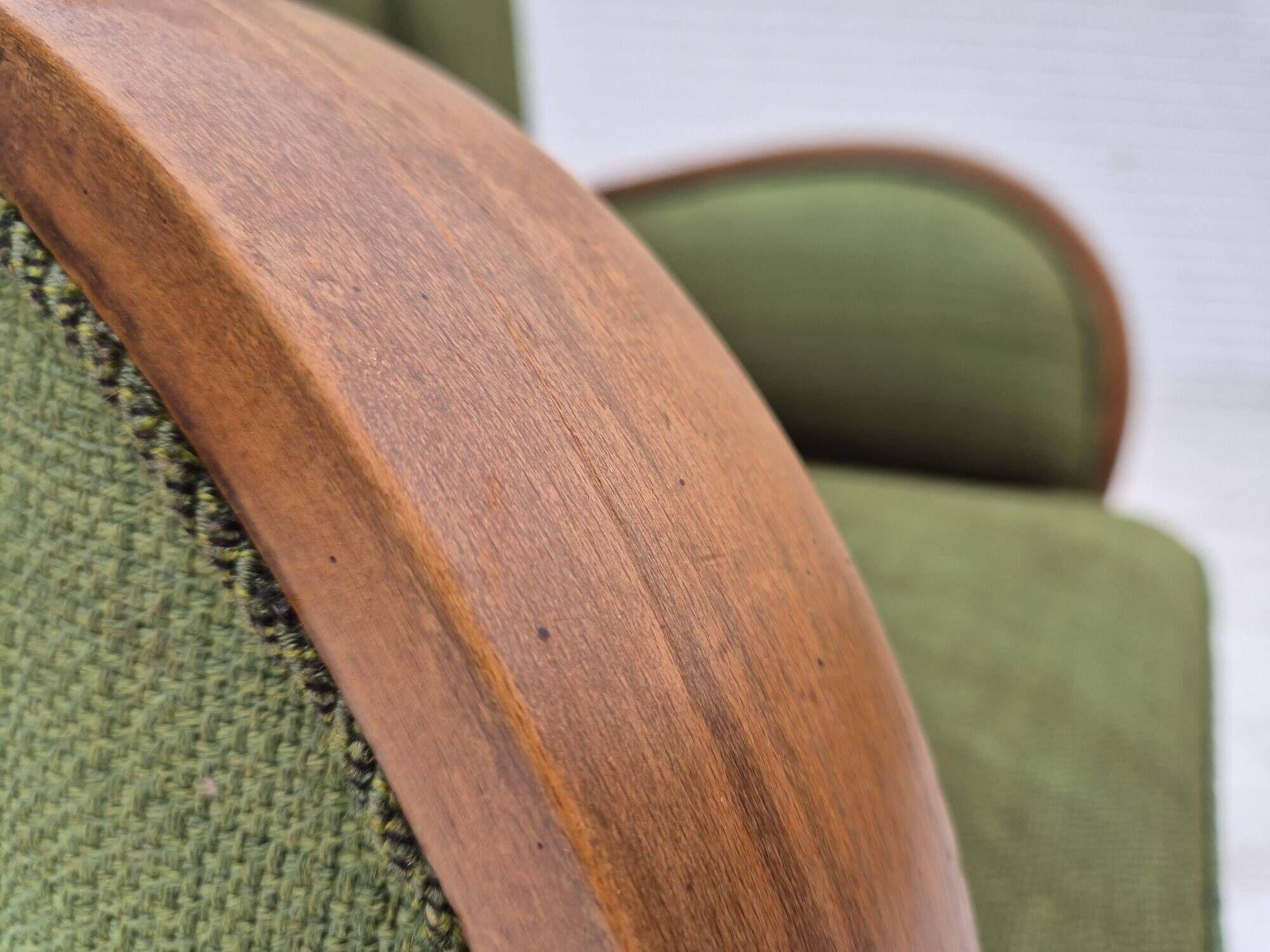 1950s, Danish artdeco armchair, green furniture wool, beech wood, original.