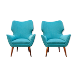 Pair of armchairs with wooden structure and padding covered in Italian fabric 50s