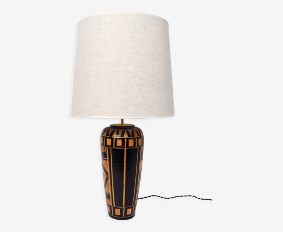 Lampe en marqueterie de paille, années 1920.