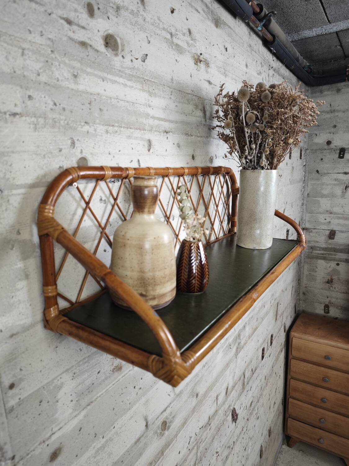 Vintage rattan wall shelf