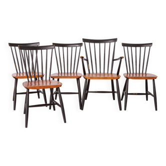 5 Dining Chairs by Erik Fryklund for Hagafors 1950s, Sweden