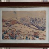 Aquarelle sur papier par Robert Gaillard XXe Megève 1944