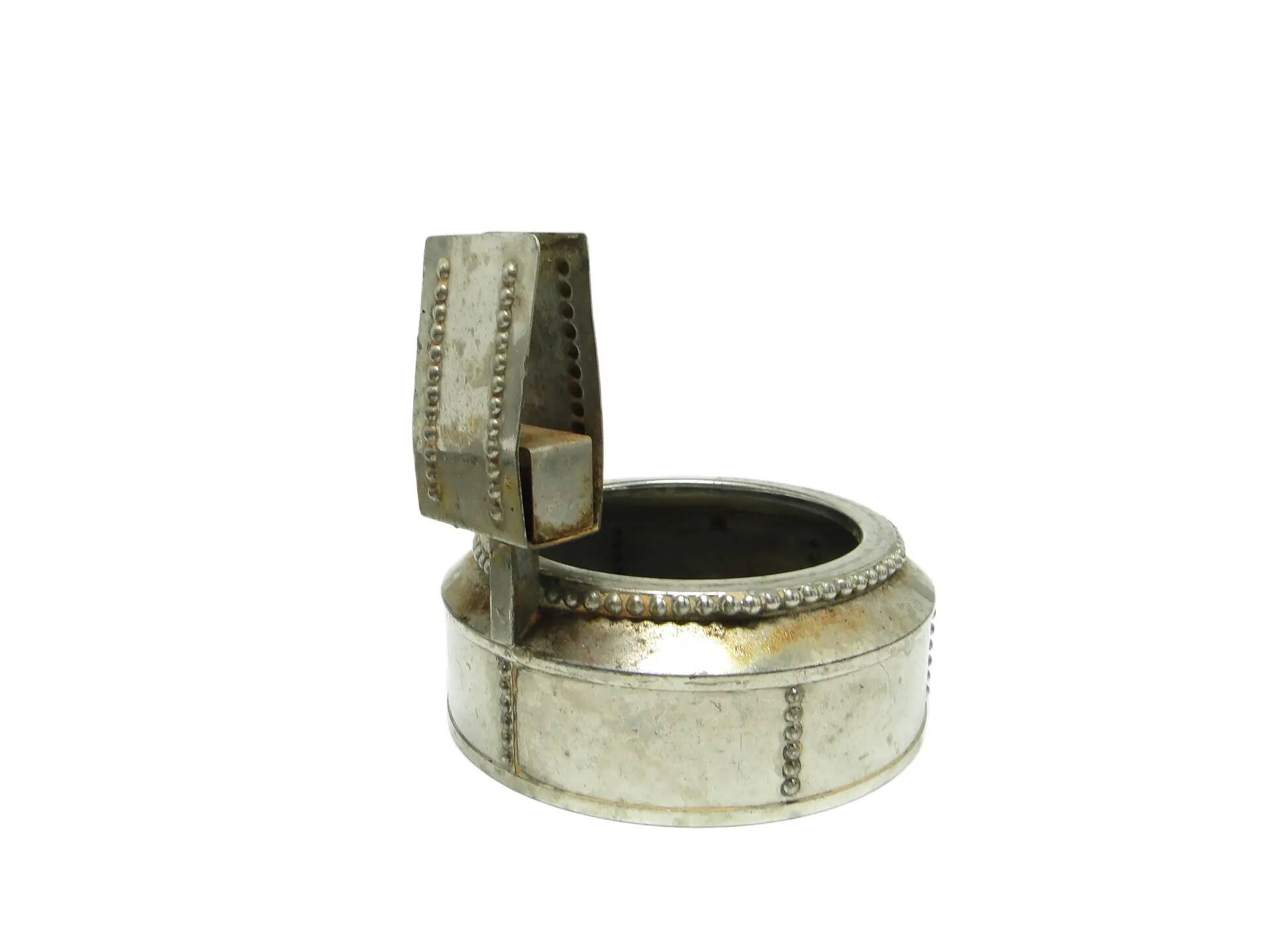 Match holder with ashtray, Art Nouveau, silver-plated brass, Austria, early 20th century