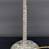 Palm lamp in silvered bronze and green stained glass foliage lampshade, Art Nouveau, 1900
