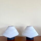 Pair of lamps in opaline glass and metal, 1980