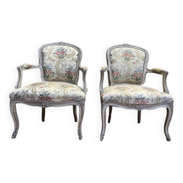 Pair of Louis XV style cabriolet armchairs