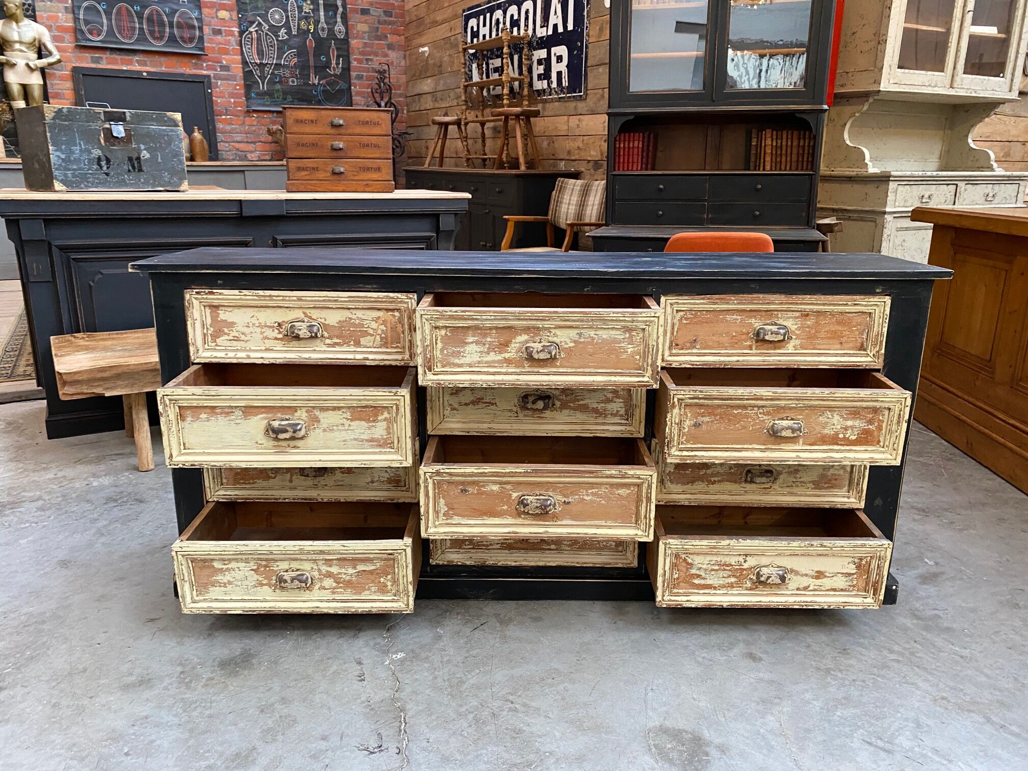Old loom cabinet with drawers