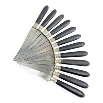 12 antique large table knives with ebony handles from the Napoleonic III period.