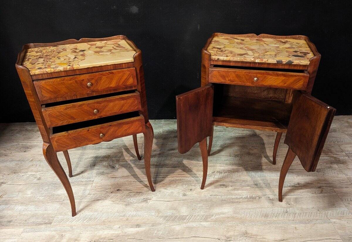 Pair of Louis XV Style Bedside Tables in Rosewood Marquetry