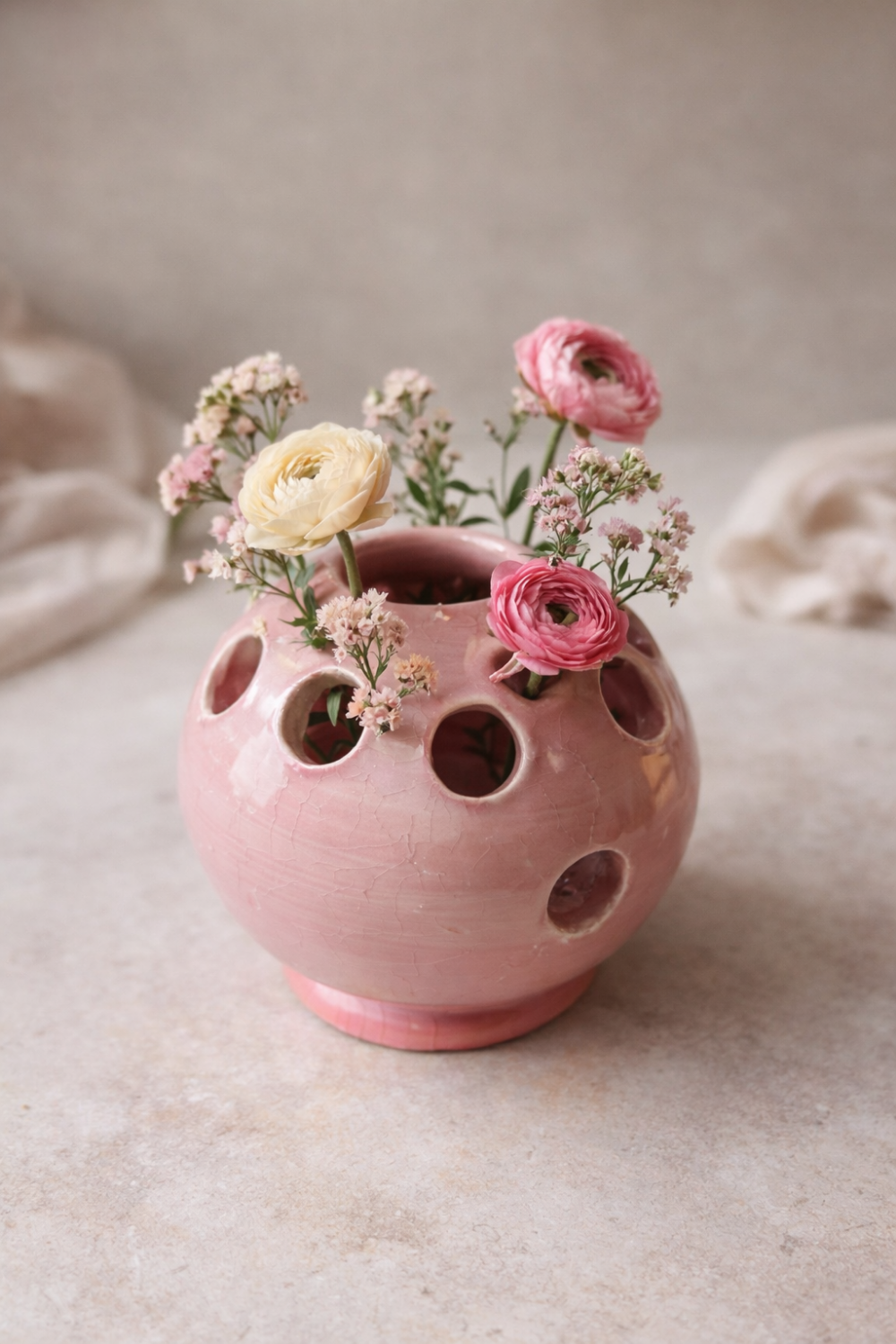 Charming ceramic enamelled flower picture, signed Louviers DK, production