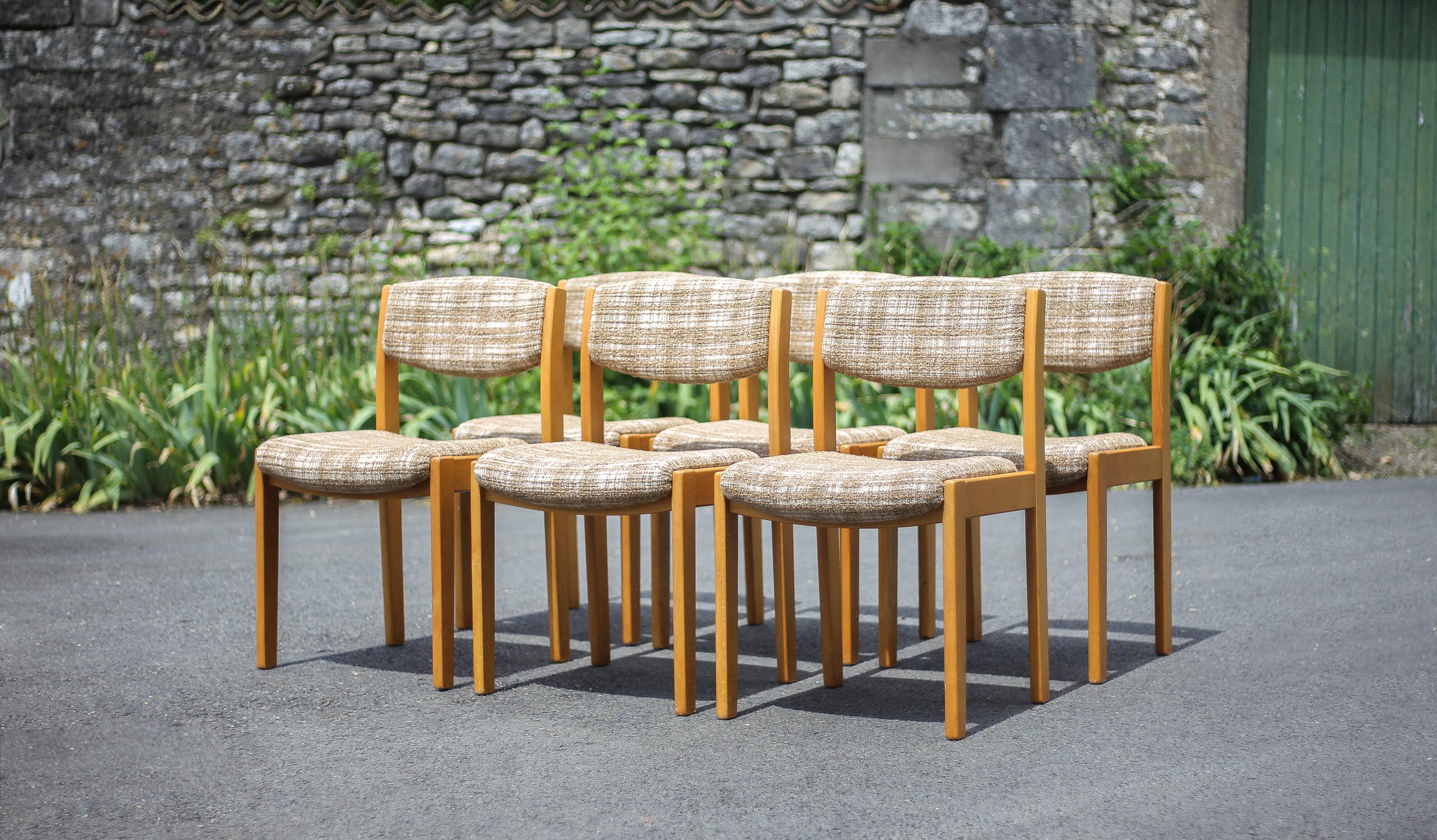 Dining room chairs X 6, vintage chair, vintage wood and fabric chair, series of chairs, decoration