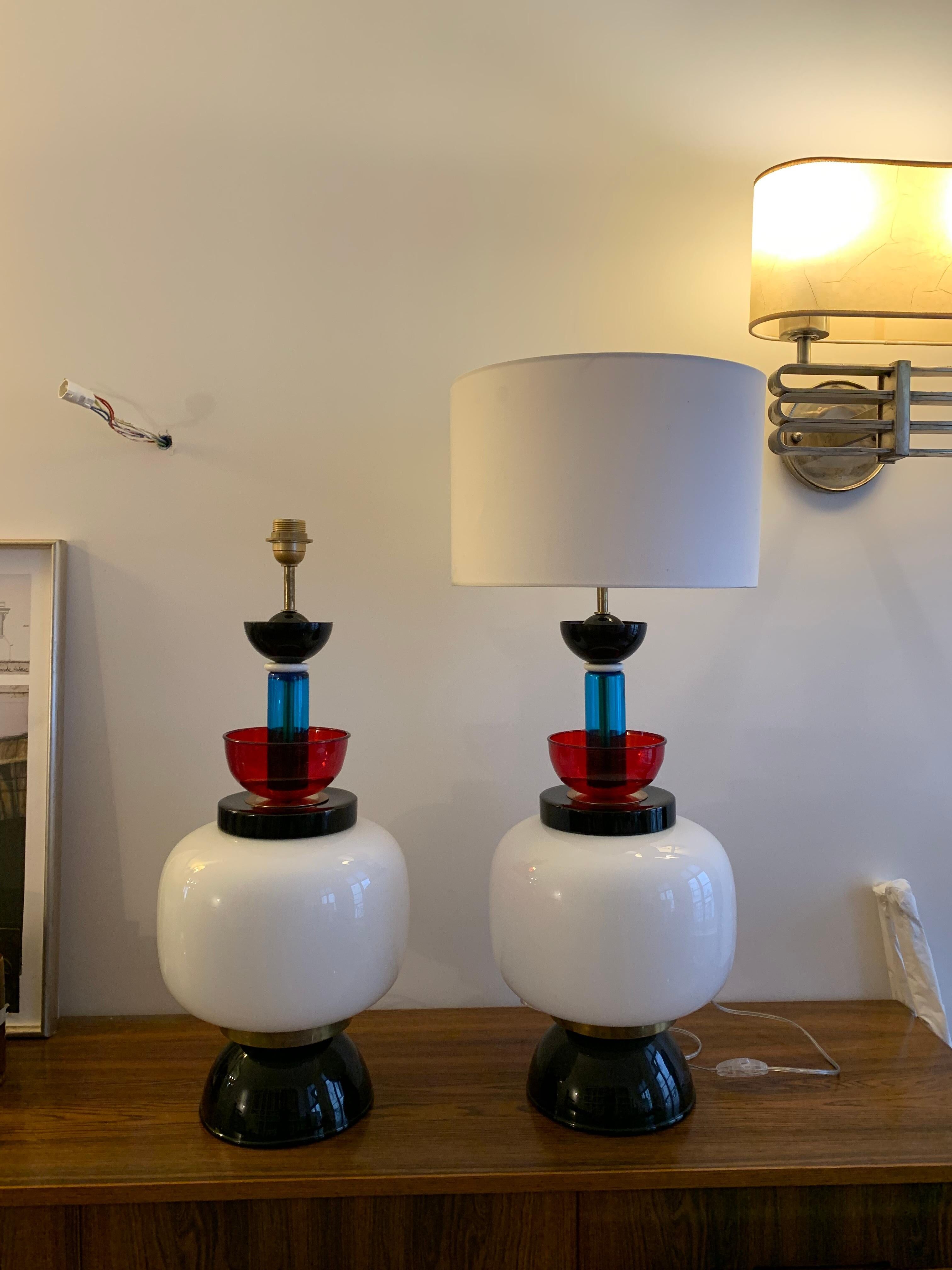 XXL table lamps in the style of Ettore Sottsass, made of Murano glass, Italy, 1970.