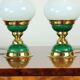 Suite de lampes de table en verre opalin et laiton, Tchécoslovaquie 1955