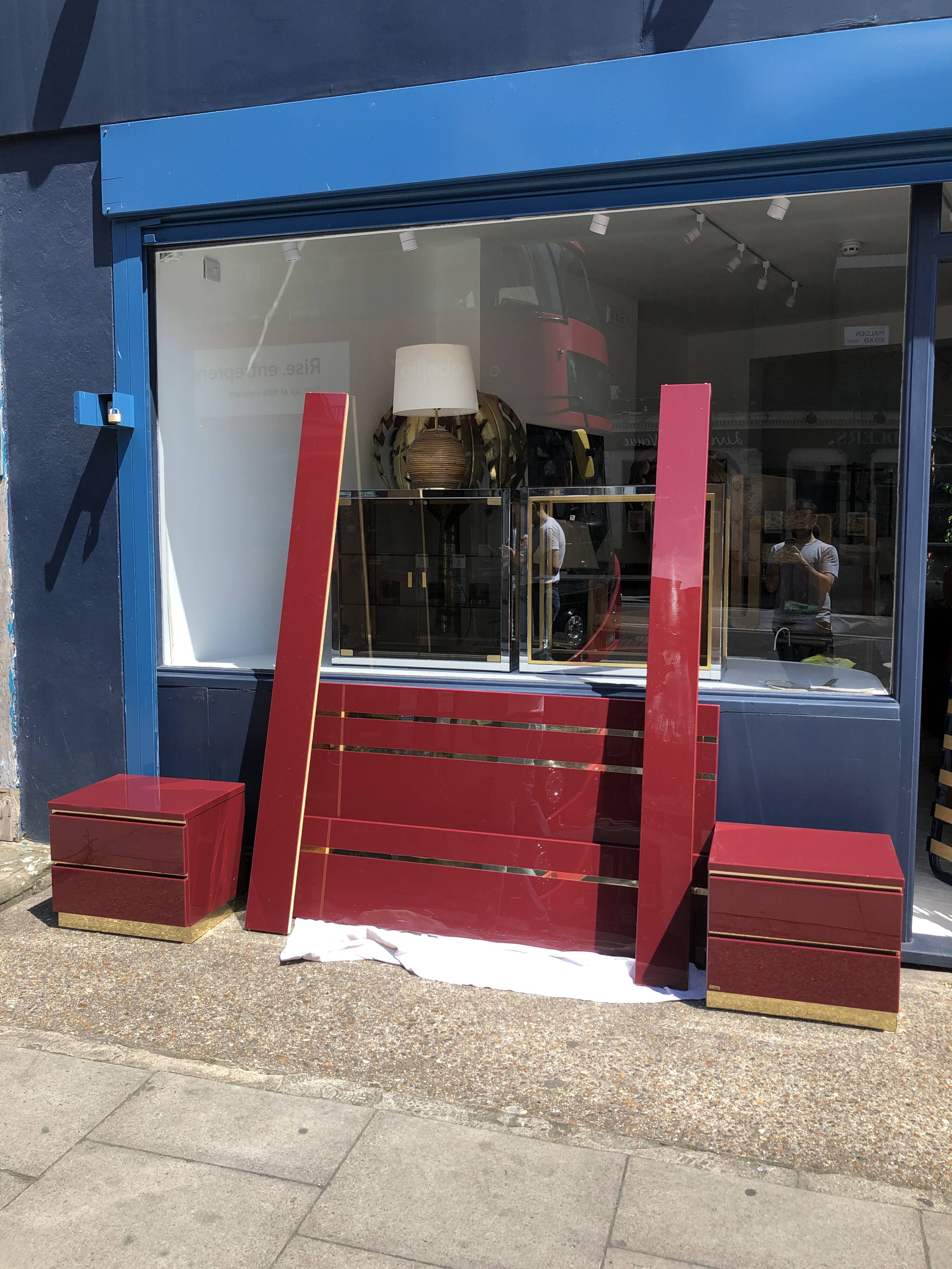 Eric Maville Acrylic Brass Burgundy Double Bed only 1970s