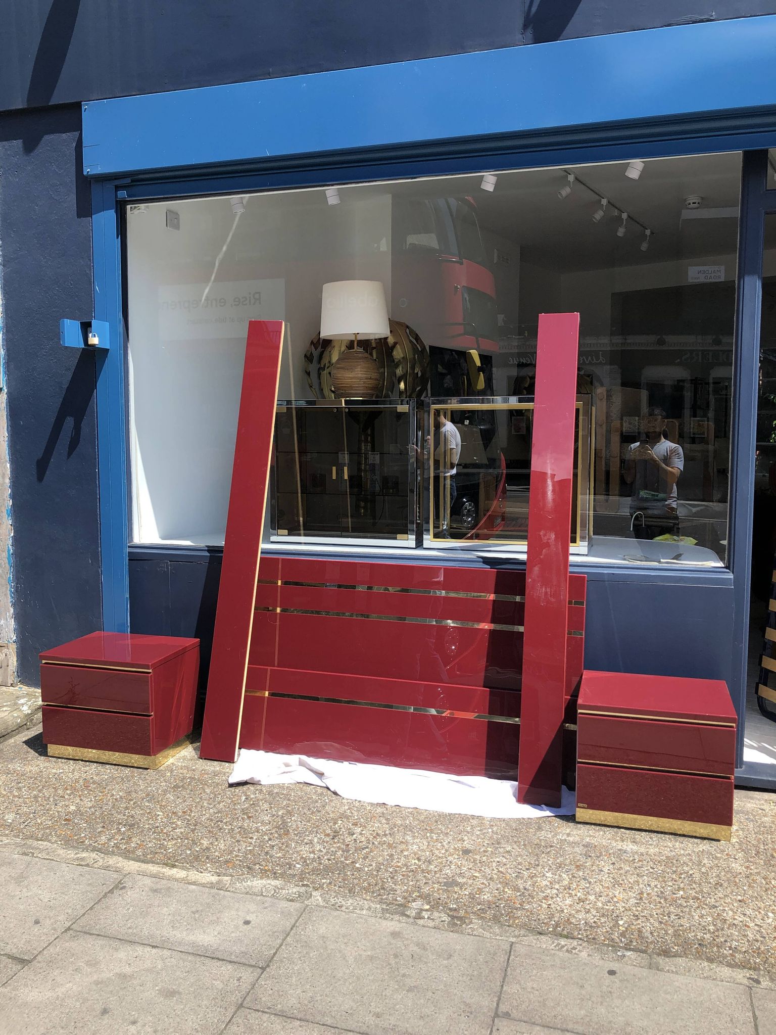 Eric Maville Acrylic Brass Burgundy Double Bed only 1970s