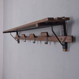 Vintage 1960s wall coat rack in metal and wood, italian design