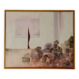 Swedish vintage oil on canvas painting" abstract composition with geometric elements" by bengt ander