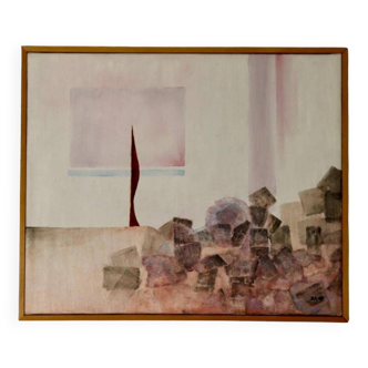 Swedish vintage oil on canvas painting" abstract composition with geometric elements" by bengt ander