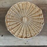 Antique flat round rattan basket