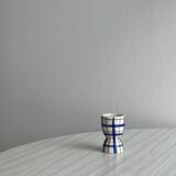 Ceramic egg cup, blue and beige checkered pattern