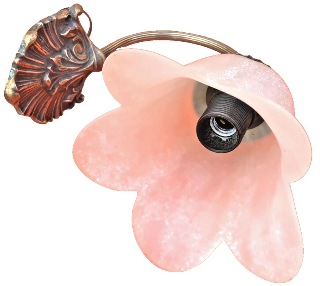 Patinated brass wall light with tulip shade