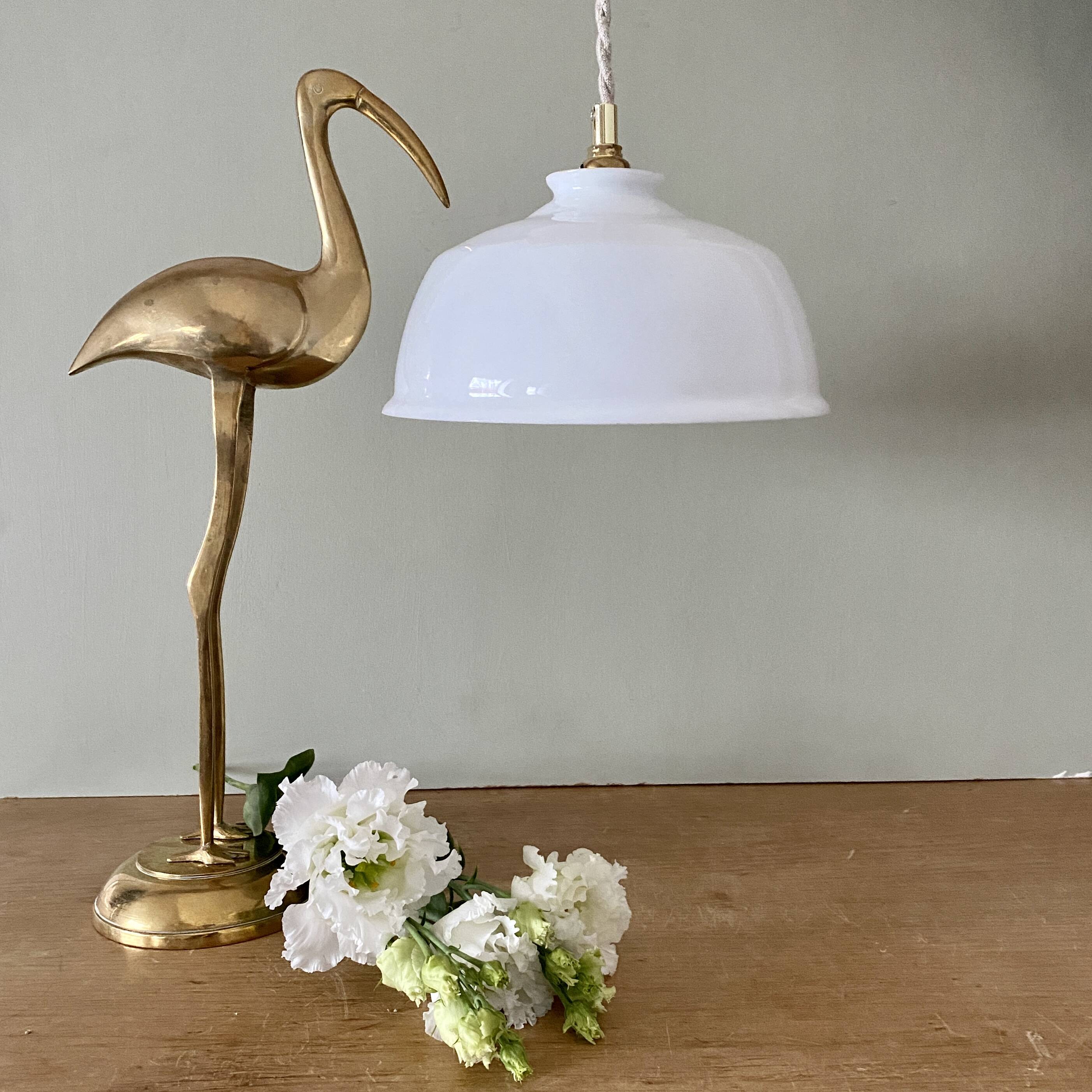 Vintage lampshade pendant light in white opaline