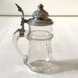 Bohemian crystal beer mug with chiseled pewter lid