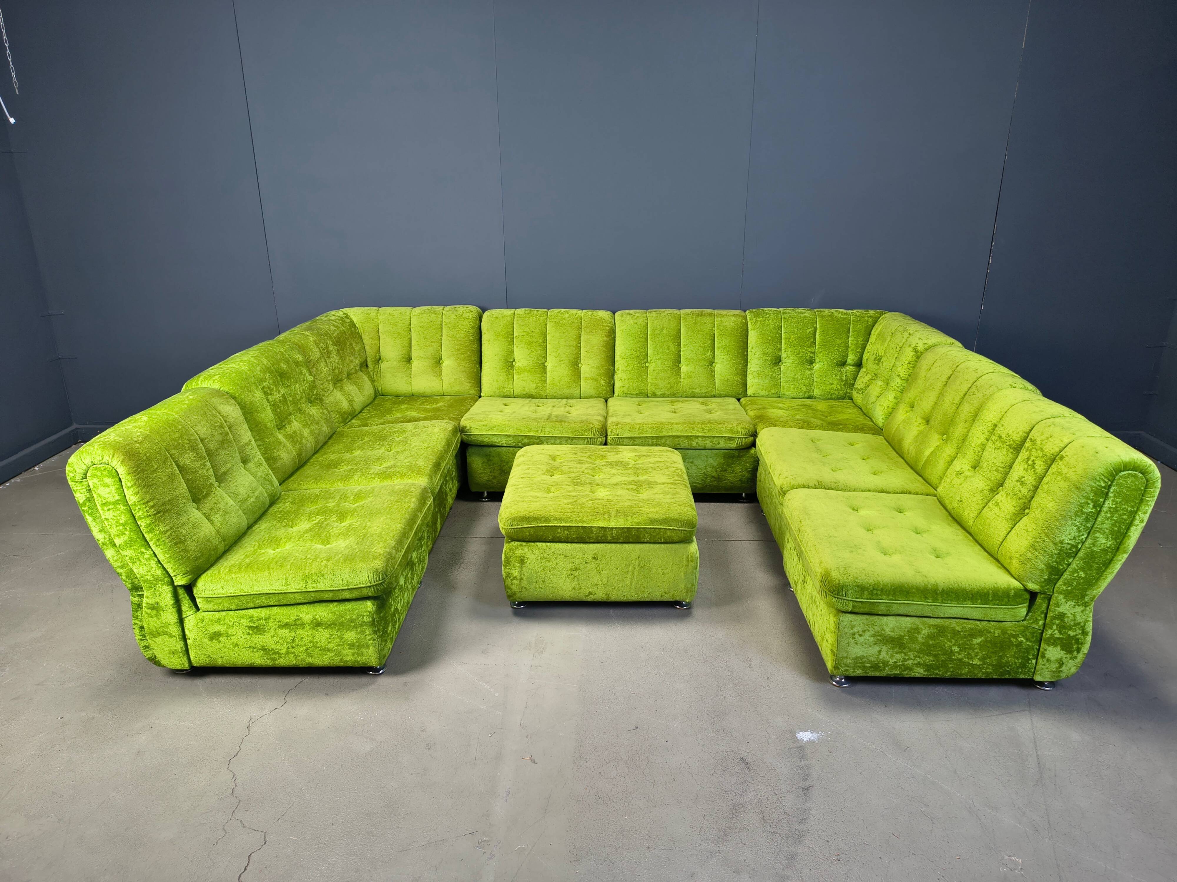 Vintage green velvet modular sofa set, 1970s