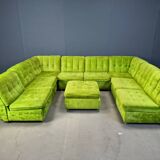 Vintage green velvet modular sofa set, 1970s