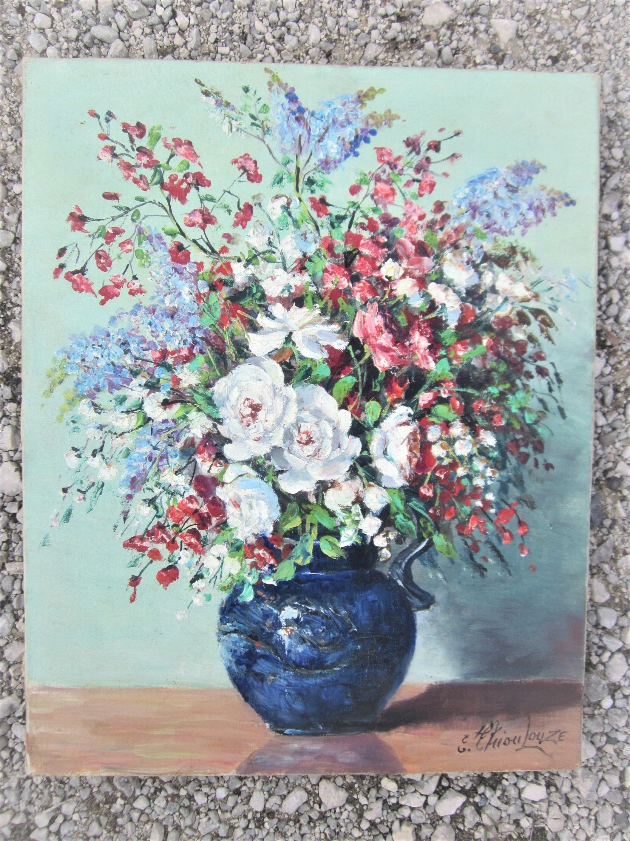 XXth painting E. Thioulouze flowers in a vase