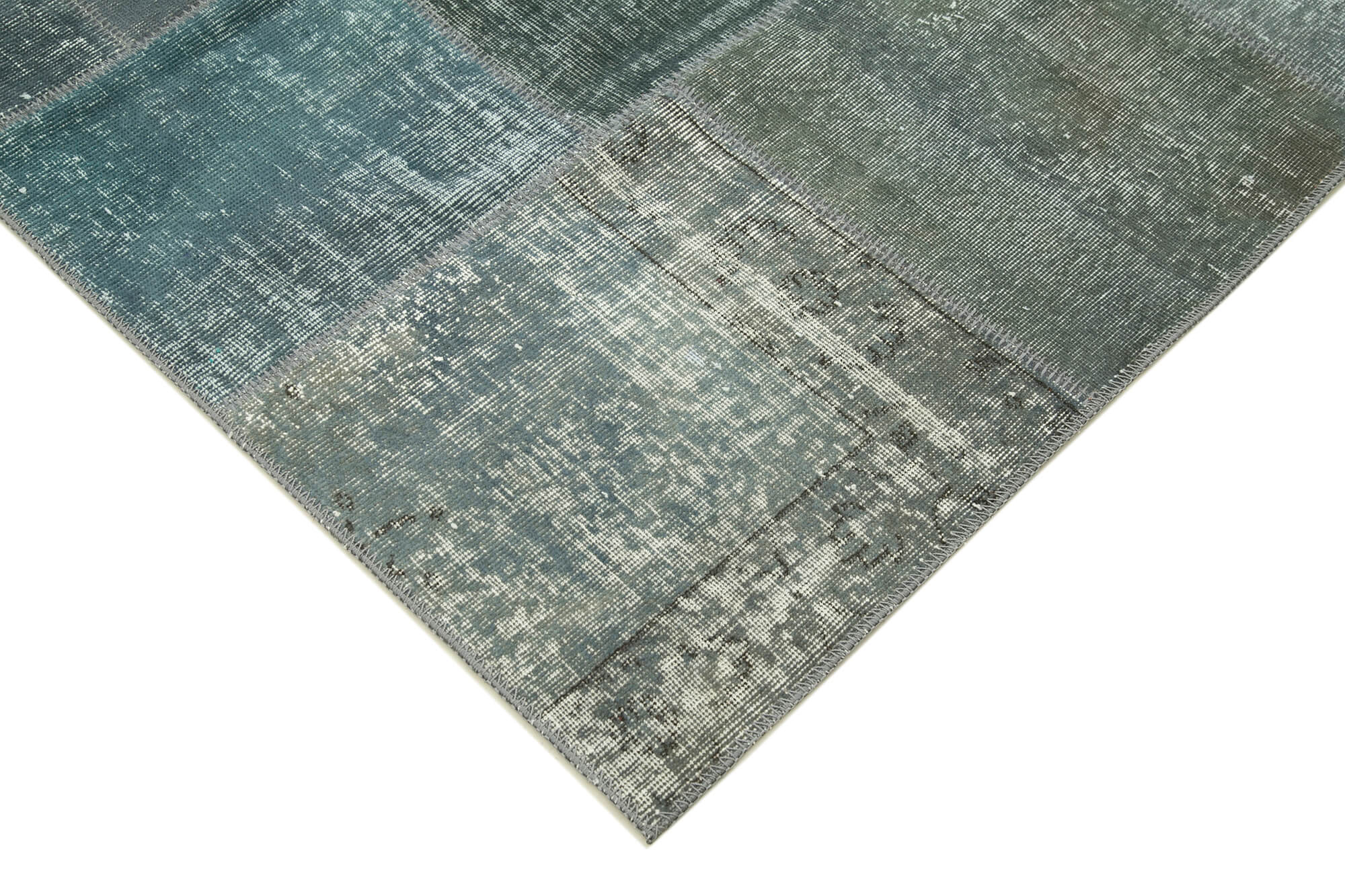 Hand-Knotted Turkish Vintage 171 cm x 242 cm Grey Patchwork Rug