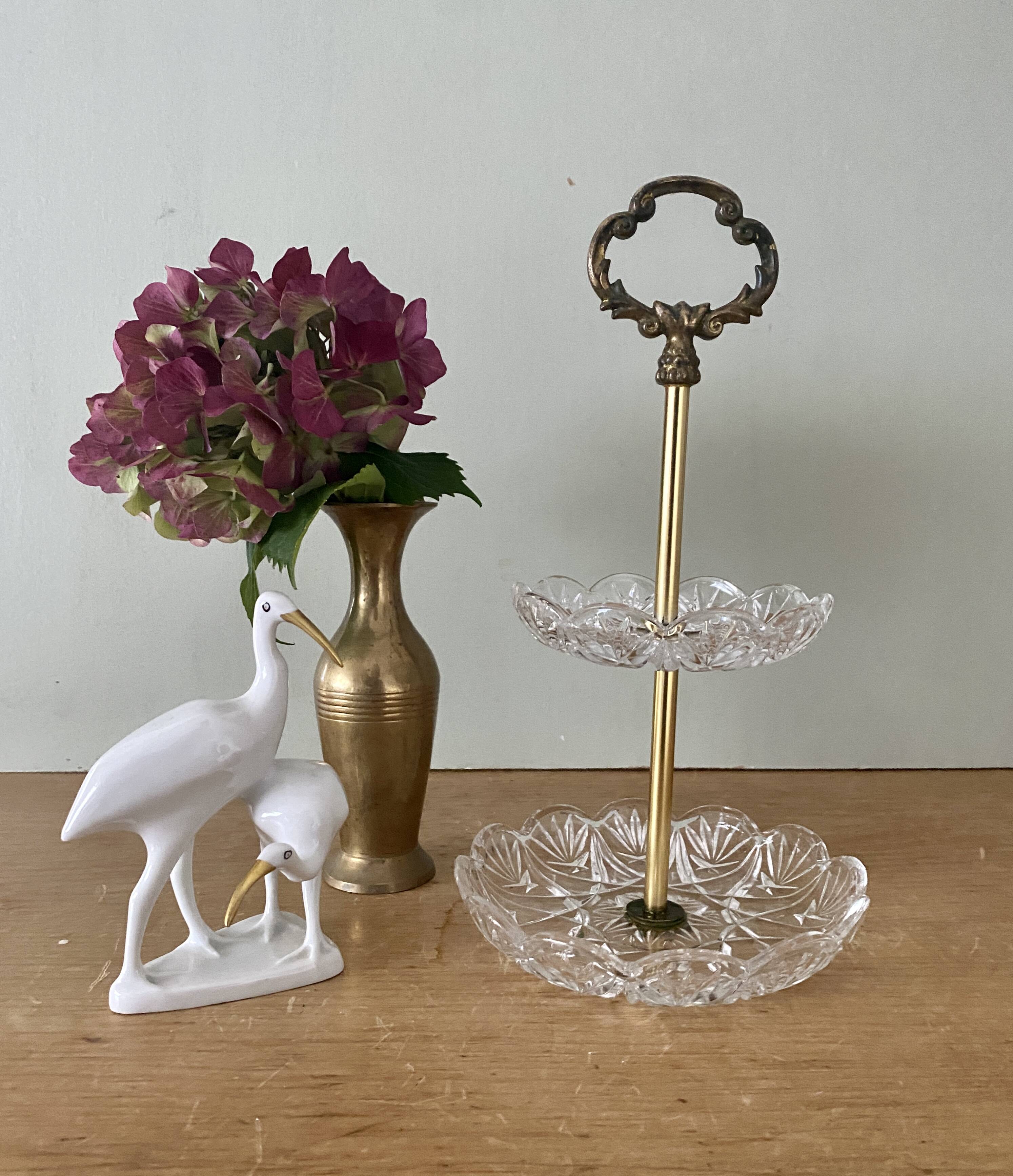 Servant or vintage jewelry holder in glass and brass