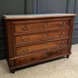 19th century Louis XVI style chest of drawers, white marble, fluted 4 drawers
