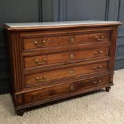 19th century Louis XVI style chest of drawers, white marble, fluted 4 drawers