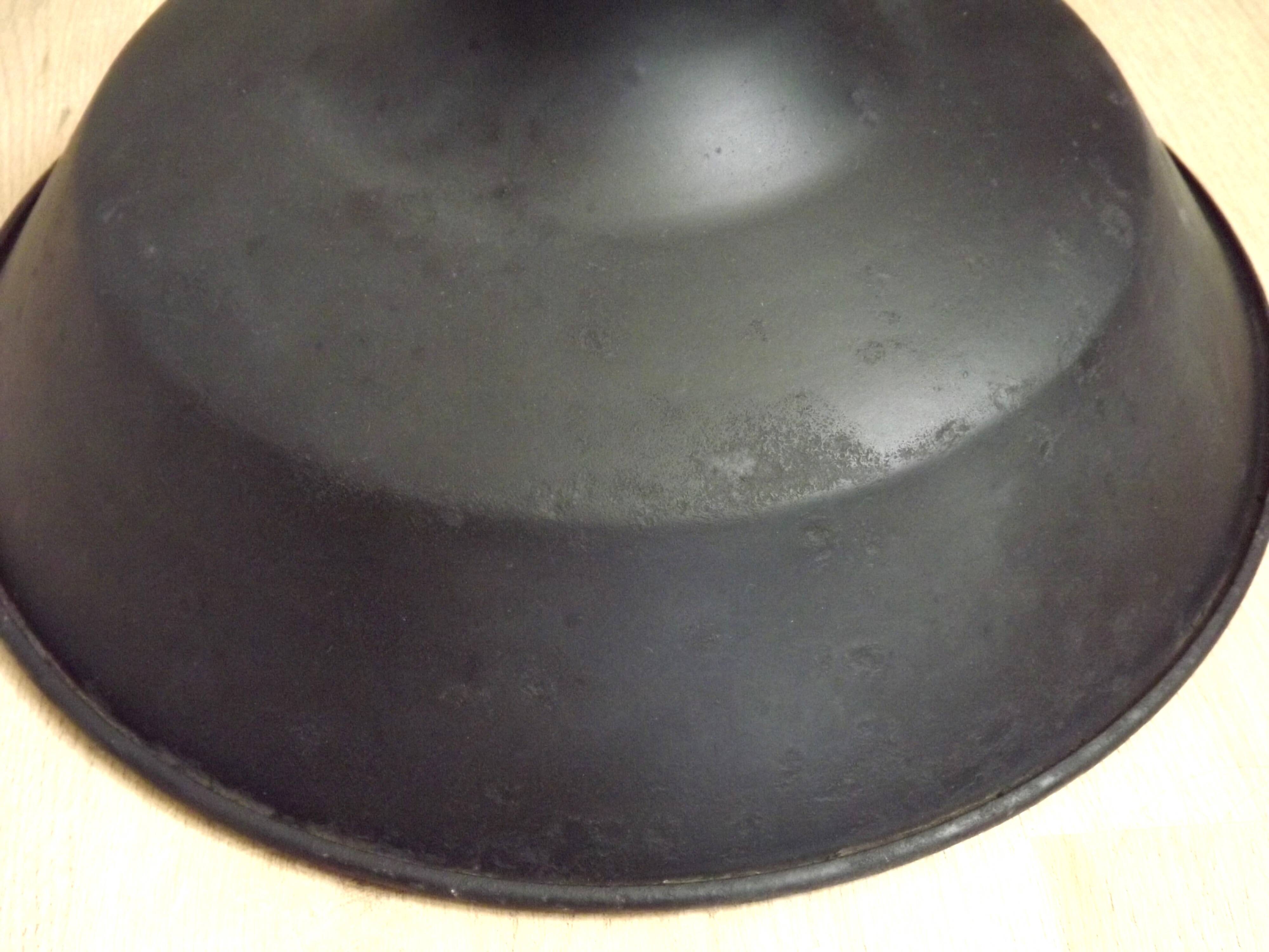 French Vintage 1950s Industrial Light In Black Metal White Enamal & Brass