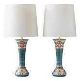 Pair of hand-painted ceramic table lamps in Dutch Art Nouveau–Art Deco style, 1910–1917.